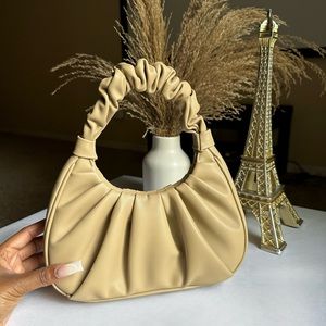 Tan Ruched Small Shoulder Bag
